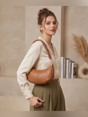 Antik Kraft Tan Braided-Handle Crescent Shoulder Bag